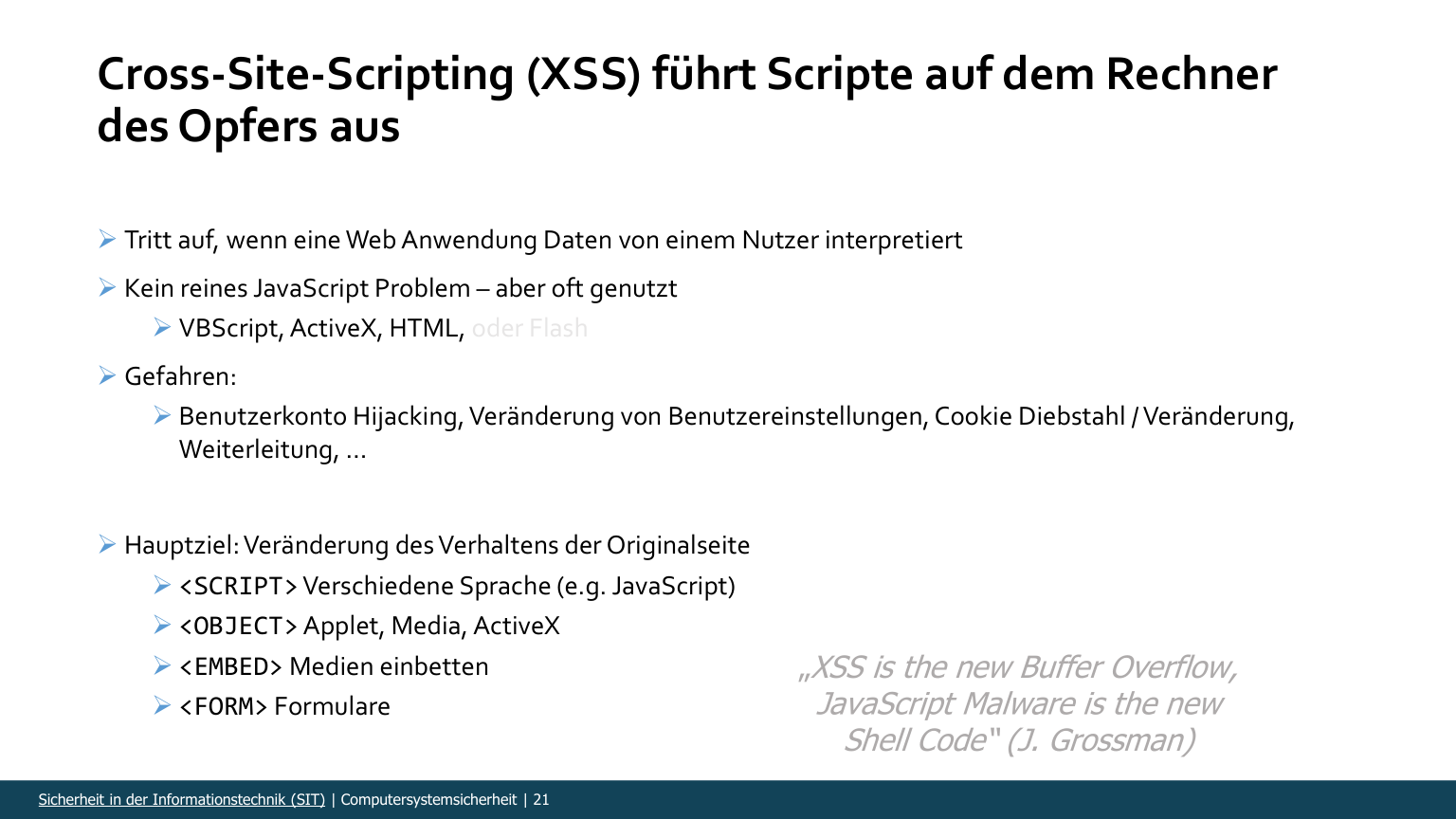 XSS·Output encoding 관련 강의 스크립트 대표 슬라이드
